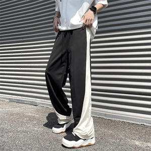 棉盖丝高街拼色裤子男夏季薄款宽松直筒阔腿运动休闲长裤 KD280图片