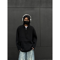 秋冬季ins潮流针织衫连帽半开衫毛衣男港风外穿线衣M1180-P60，男装针织衫/毛衣，电商D202-1