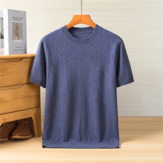 男士简约百搭休闲舒适圆领粗纺山羊绒短袖，男装T恤，美创羊绒