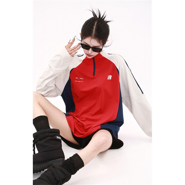 美式拼接撞色插肩袖圆领卫衣男女潮牌宽松休闲FT74P42,男装卫衣,星座1013-1