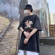 2023春夏季新款男纯棉水洗做旧五分袖圆领短袖T恤S20P32，男装T恤，星座1116-2