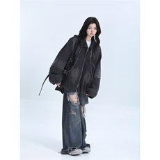 美式做旧扎染重工毛边牛仔外套男女秋冬新款ins潮夹克LF4003-P77，男装工装外套，星座1008