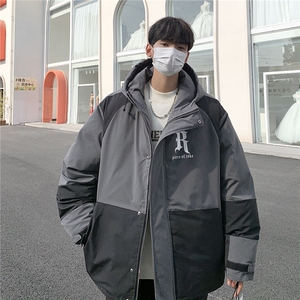 EQ338拼色连帽字母印花冬季加厚工装棉衣外套男女情侣装2024新款