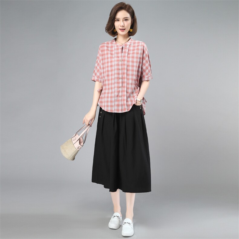 裙裤女夏季2025年新款大码宽松高腰七分阔腿裤妈妈A字薄款休闲裤，女装套装/套裙，奕阳依阁