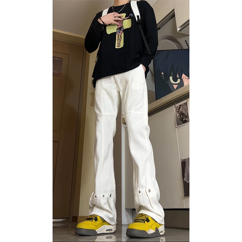 白色牛仔裤男款春秋季美式微喇修身直筒裤子潮牌高级感垂感休闲裤,男装牛仔裤,电商A062