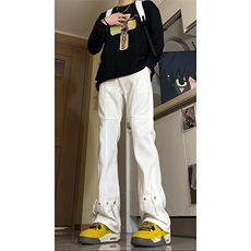 白色牛仔裤男款春秋季美式微喇修身直筒裤子潮牌高级感垂感休闲裤，男装牛仔裤，电商A062