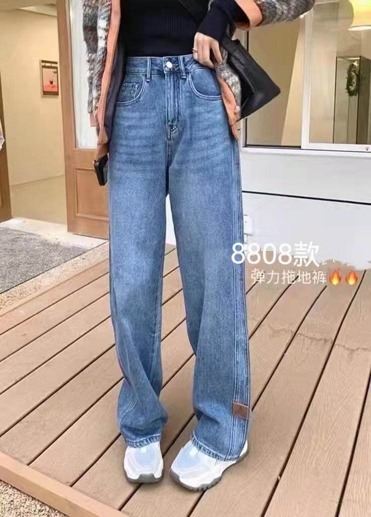 2022春弹力拖地牛仔裤，女装牛仔裤，简 影
