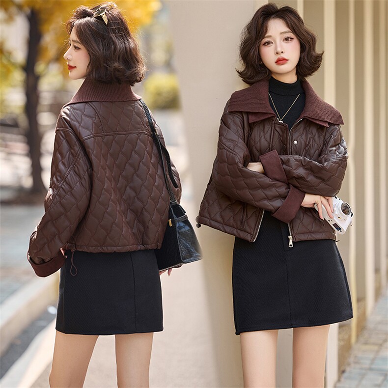 【现货主推】2024年冬季时尚气质菱格棉皮衣外套，女装皮衣，魅丽静蓝