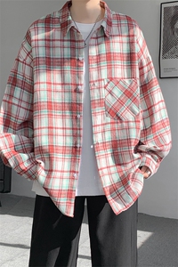 加绒衬衫男冬季新款港风宽松磨毛格子长袖衬衣JR02-特P35图片