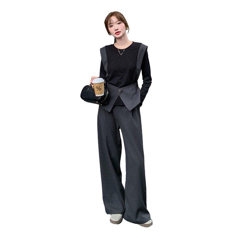 红入秋搭配一整套女高级感T恤阔腿裤两件套时髦独特绝美,女装套装/套裙,尚娜萱