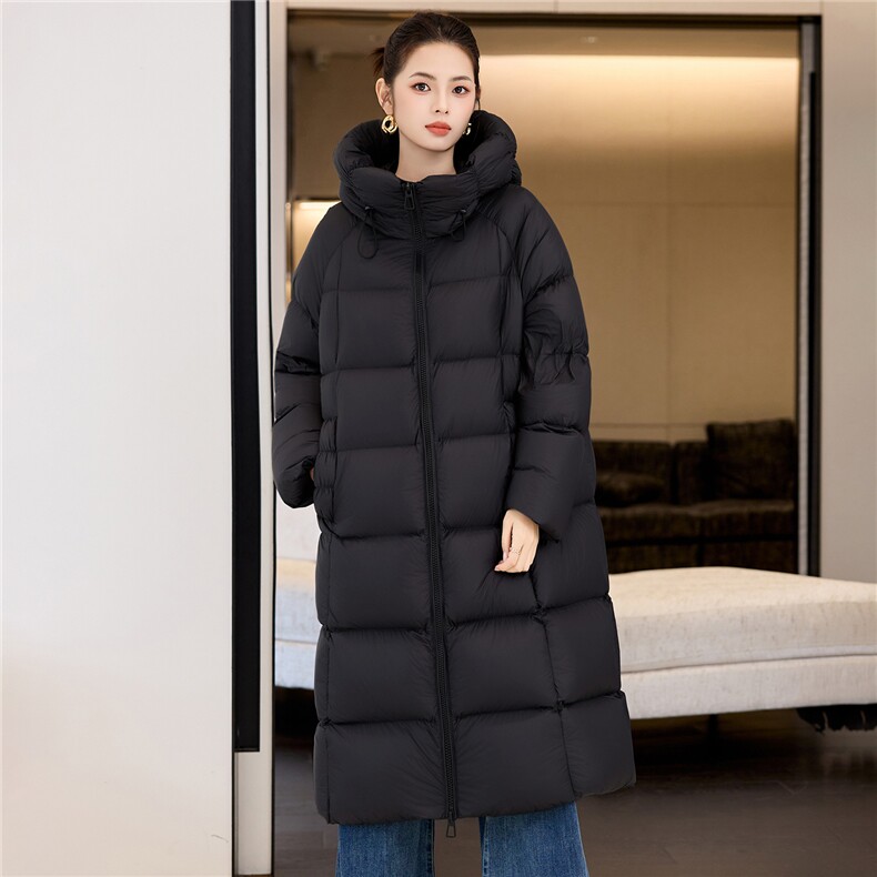 过膝加厚羽绒棉服2025新款白鸭绒加长款冬装外套直筒连帽棉袄女图片