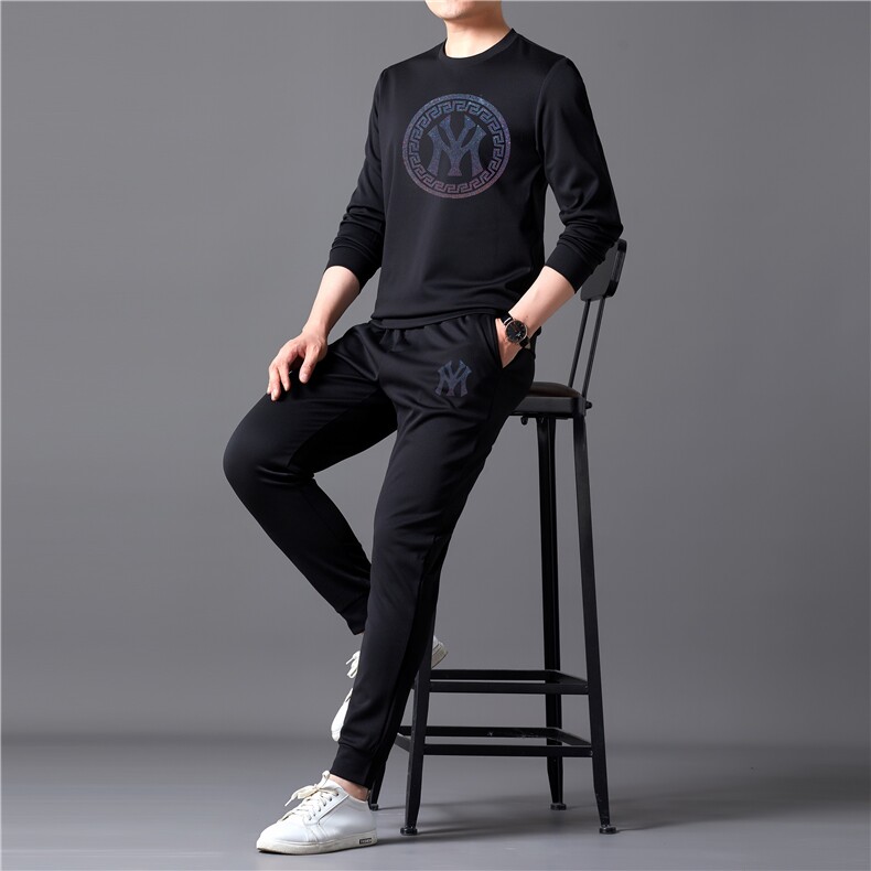 运动套装2023春季新款圆领时尚中年休闲卫衣卫裤两件套爸爸装，男装休闲套装，电商B212（原钱塘6029）