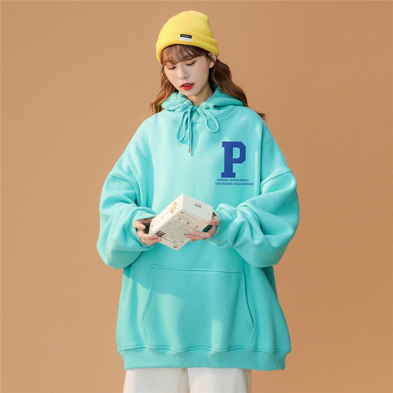 ！春季新款韩版青春简约个性P印花宽松连帽卫衣 W264 P35控58图片