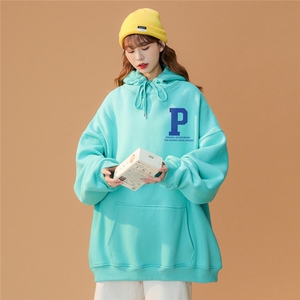 ！春季新款韩版青春简约个性P印花宽松连帽卫衣 W264 P35控58图片