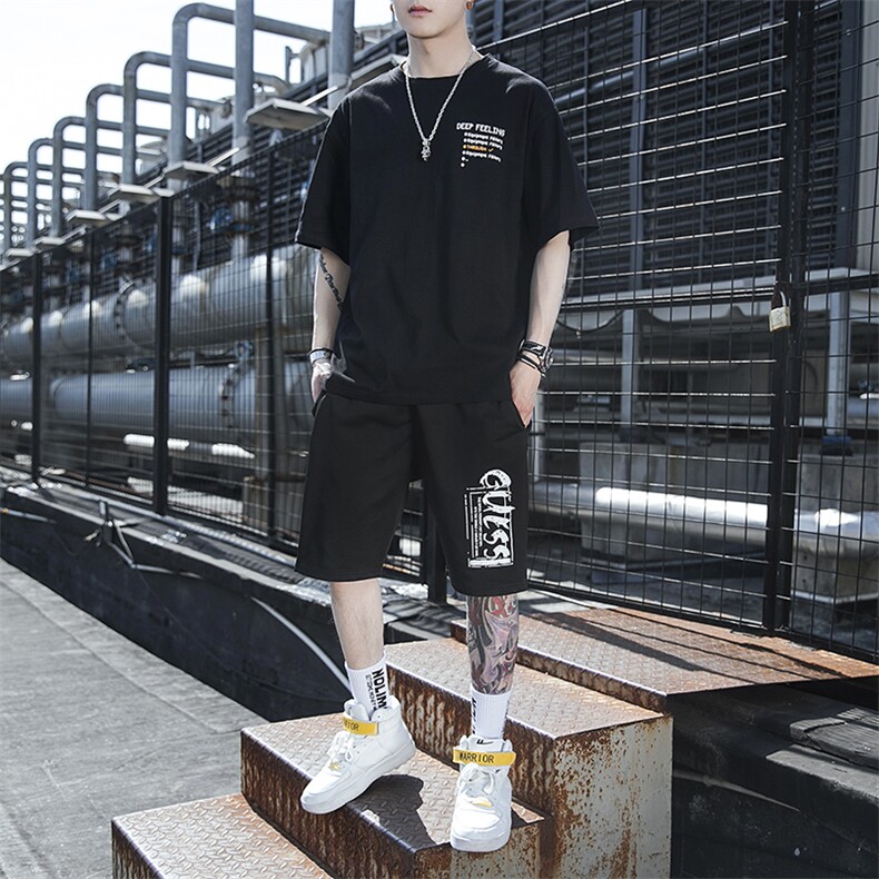 2021夏季新款纯棉短袖套装男士潮流t恤潮牌男两件套TZ202-P38,男装休闲套装,星座217-4