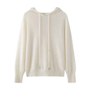 无缝~插肩袖连帽山羊绒衫女秋冬宽松慵懒风毛衣帽衫羊毛卫衣外套图片