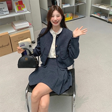 富家千金风miu系小香风套装女2025春秋新款洋气百褶半身裙两件套，女装套装/套裙，2C159