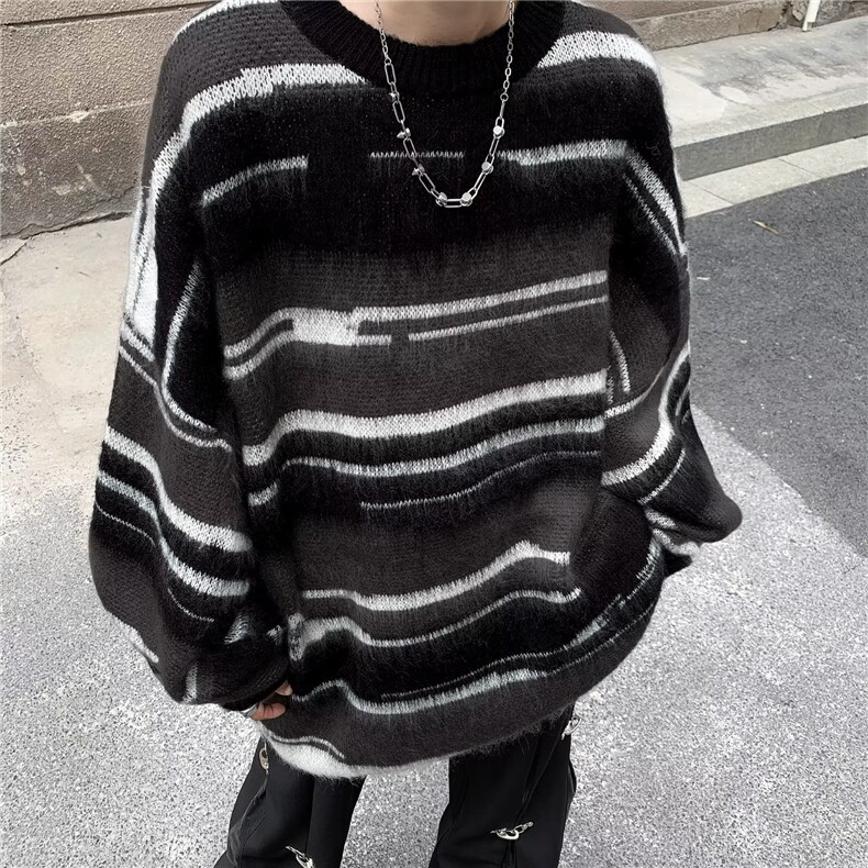 撞色毛衣男生秋冬季潮牌宽松休闲慵懒风小众套头针织衫,男装针织衫/毛衣,星座716-3