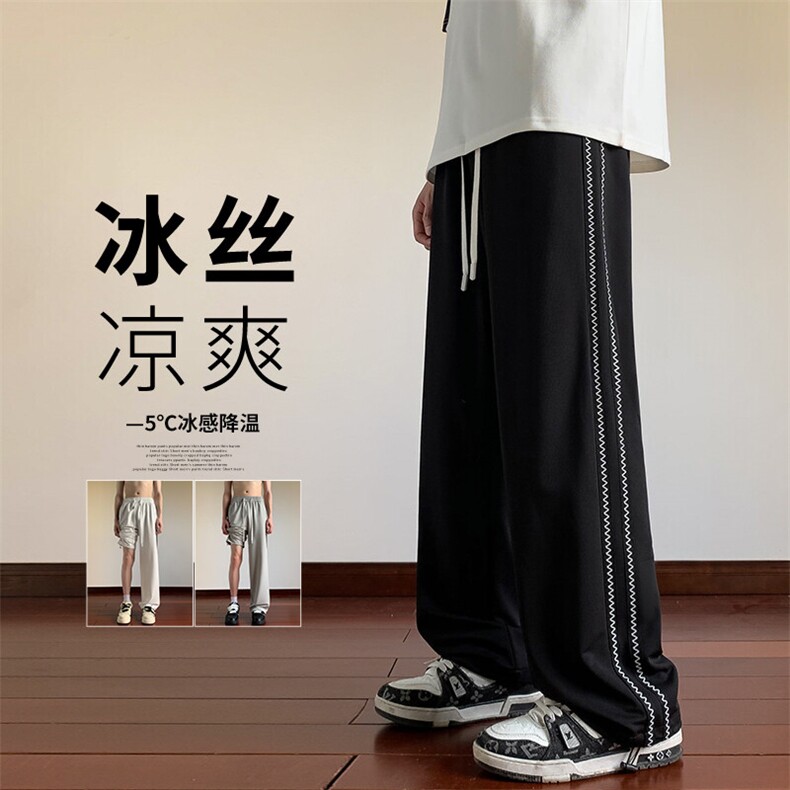 2025秋季新款内景大码港风织带冰丝裤M-5XHK24534-P50,男装休闲裤,电商A022