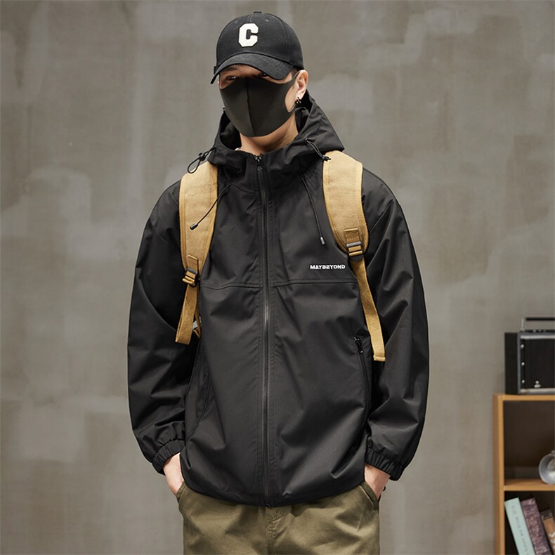 冲锋衣连帽夹克男宽松落肩纯色上衣外套DSA157B-JK727-P50图片