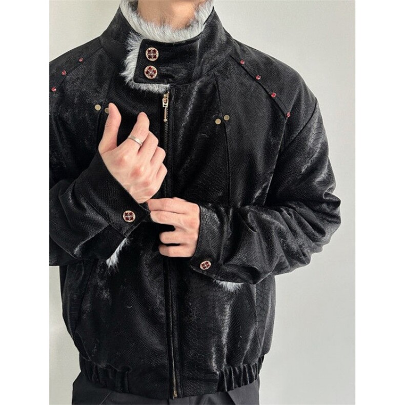 银狐黑色狼毛座山雕棉衣外套男秋冬加绒加厚保暖棉服皮衣M5046,男装皮衣,星座1116A（原606A-3）
