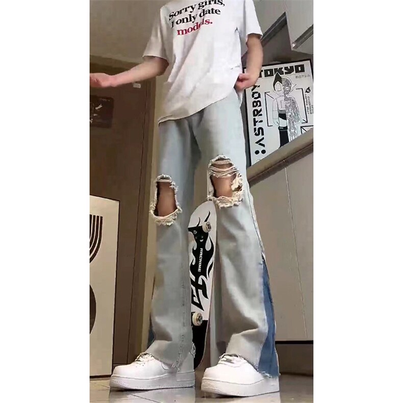 美式高街ins小众破洞牛仔裤货号K751P60,男装牛仔裤,电商A063