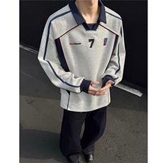 美式复古拼接设计感运动风polo领情侣卫衣宽松外套男H1059P68，男装卫衣，电商A341