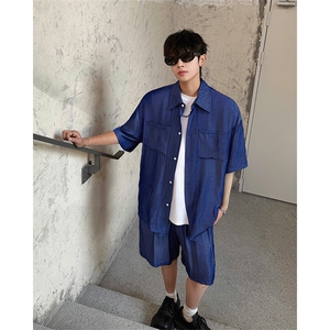 夏季青春冰丝两件套装男士衬衫搭配套装潮男夏潮流时尚套装 P65图片