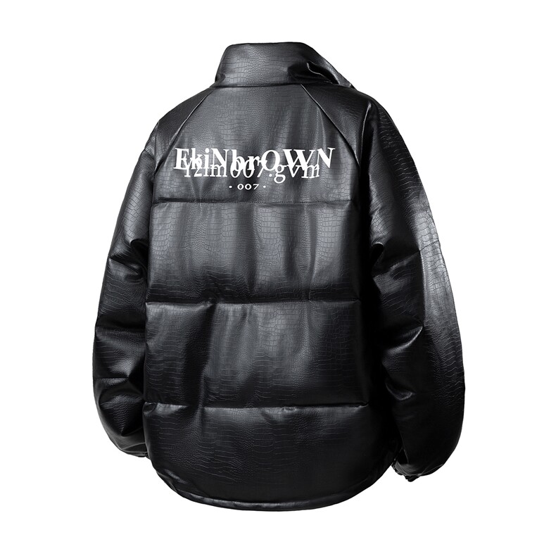 鳄鱼纹印花设计大码M-5XL手塞棉夹克PU皮棉服外套男8507P120控158，男装夹克，星座227-7