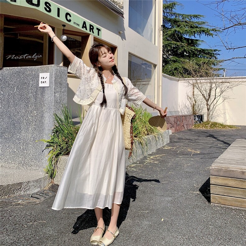新中式甜美小香风外套女2025春夏新款高级感吊带连衣裙,女装连衣裙,2C129
