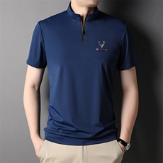 2023新款冰丝T恤中年商务休闲爸爸polo衫夏天薄款的短袖男装正品，男装T恤，电商B212（原钱塘6029）