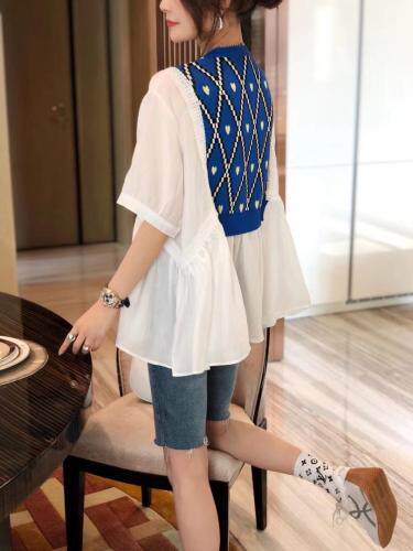 冰麻拼接天丝小衫，女装，姚姚家