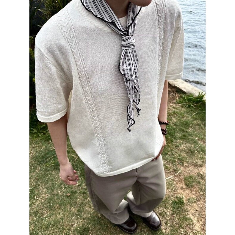 新贵老钱风冰爽丝编织圆领针织短袖凉感亲肤通勤休闲T恤T188，男装T恤，星座1116A（原606A-3）