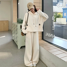超好看米白色休闲运动套装女2025春季新款连帽卫衣阔腿裤两件套潮，女装套装/套裙，2C317A