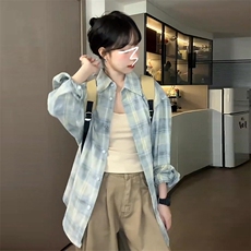 TC745-P55蓝色格子衬衫外套韩系小清新格纹长袖防晒衬衣，男装防晒衣，星座617A-2