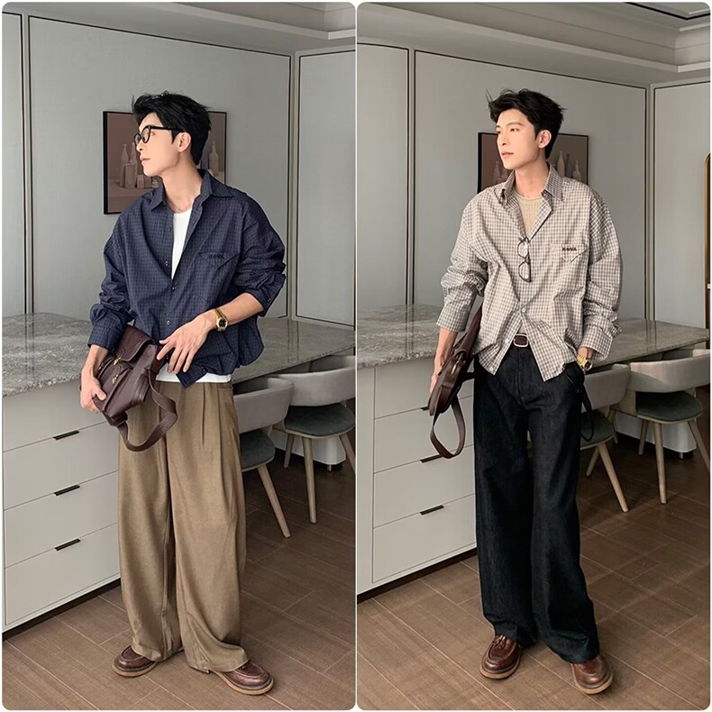 JC396-P55流行新款百搭潮流格子防晒衬衫男长袖衬衫文艺日系,男装防晒衣,电商B323A