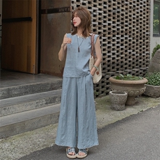 [现货]2025年夏季新款纯色无袖上衣+直筒裤两件套2525款P145-K208，女装套装/套裙，浙宝301