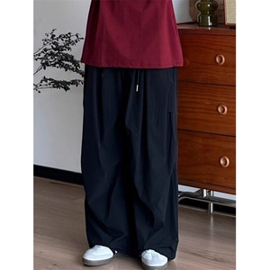 CP1227-P35 夏季日系复古宽松褶皱阔腿裤男女直筒松紧腰休闲长裤图片