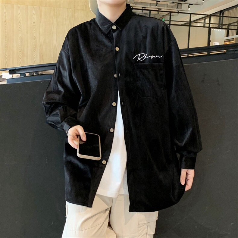 衬衫男港风潮流灯芯绒帅气2023秋冬新款ins宽松百搭外套W3603-P36,男装衬衫,星座412-3