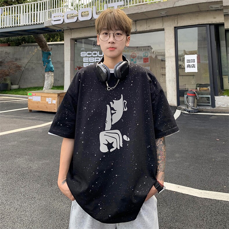 量大优供抖音视频支持得物配合二开美式满天星亮片短袖T恤MTX193,男装T恤,电商A486