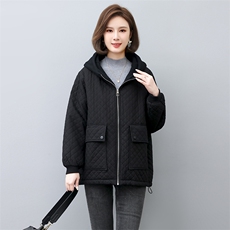 2024冬季拼接连帽时尚休闲夹棉加厚保暖舒适外套，女装棉衣/棉服，独衣靓