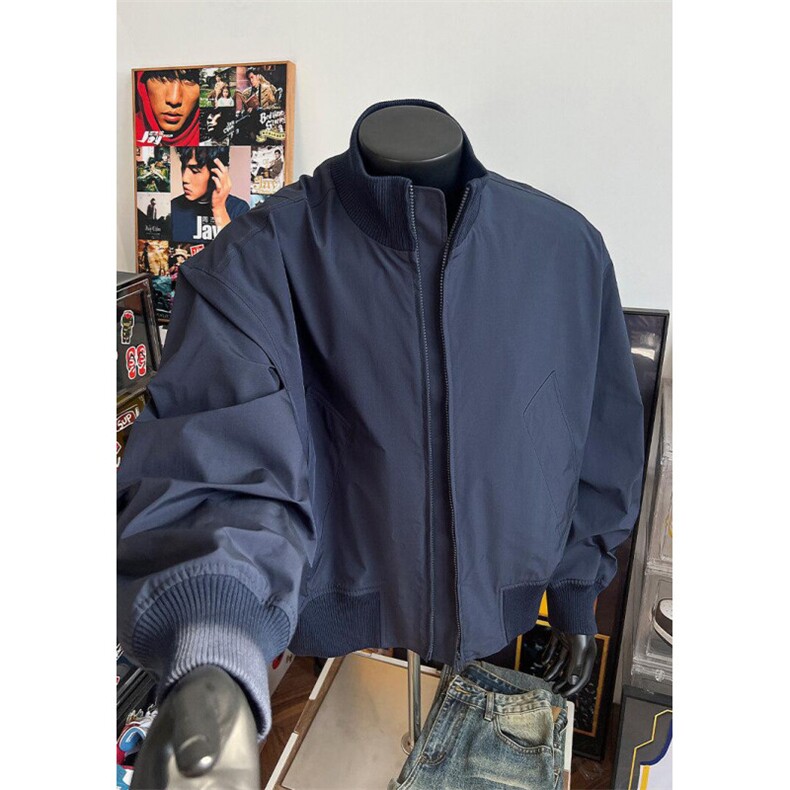 现货26春装美拉德立领飞行夹克纯色复古廓形高街棒球服外套,男装夹克,电商A486-1