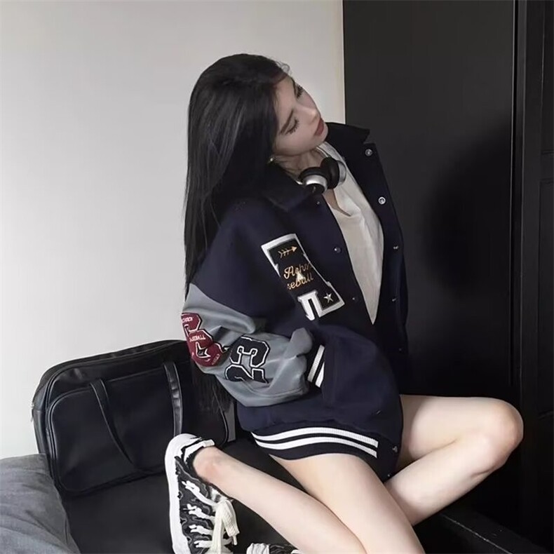 美式复古棒球服外套冬新款宽松加厚百搭学生字母休闲夹克XJK8005,男装夹克,星座208-5