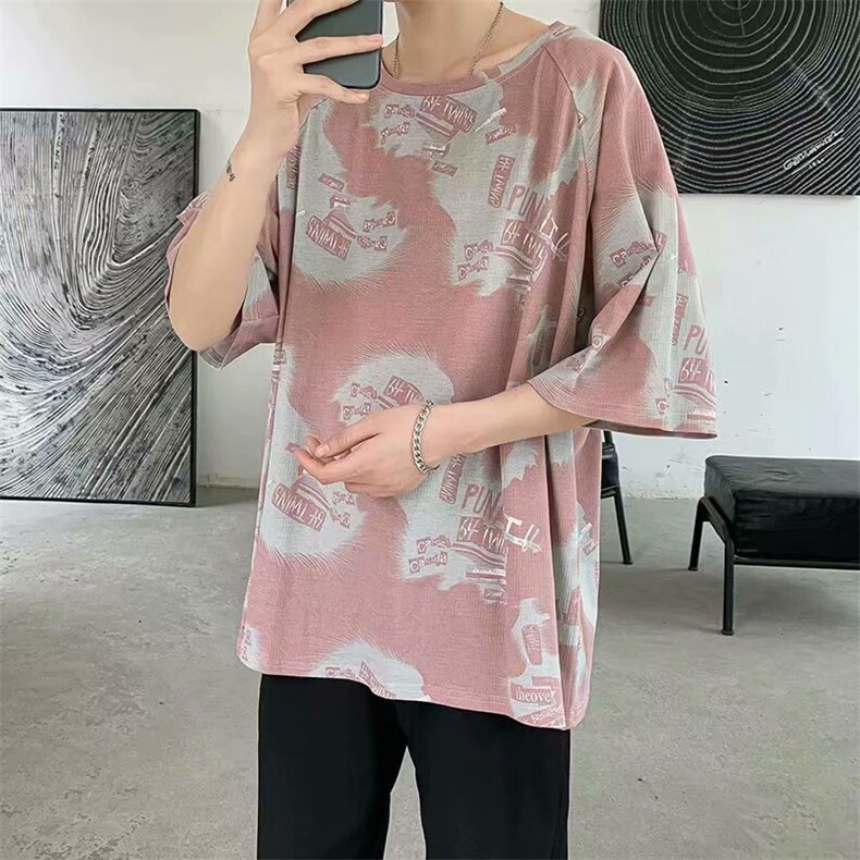 夏季短袖男ins潮牌学生个性印花宽松半袖T恤百搭潮五分袖tx18-p20图片