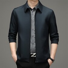 男士夹克外套2023秋季商务宽松上衣中年休闲立领爸爸装风衣，男装夹克，电商B212（原钱塘6029）