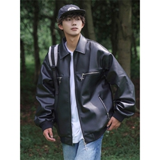 PU皮纯色夹克四芒星金属拉链纯色外套X1213-DY153-P95，男装夹克，星座1213