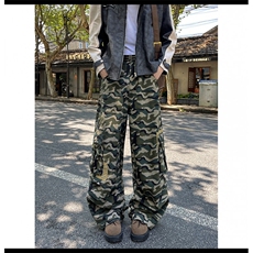 美式复古迷彩多口袋工装裤男女情侣宽松直筒休闲裤秋，男装工装外套，四季星座505