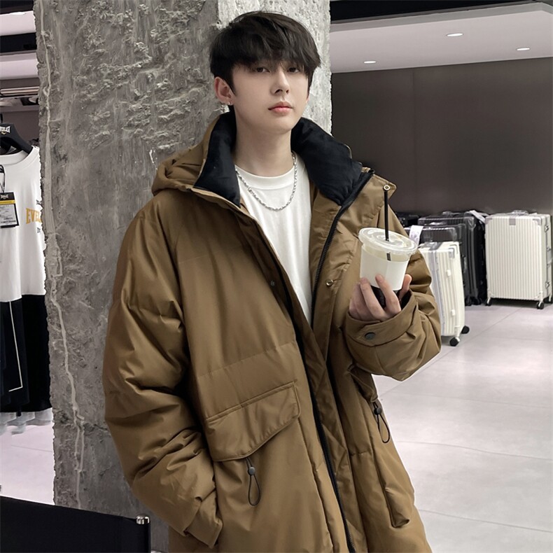 羽绒服男冬季新款宽松港风长款连帽白鸭绒外套YR928-P180(控价208,男装羽绒服,星座214-3