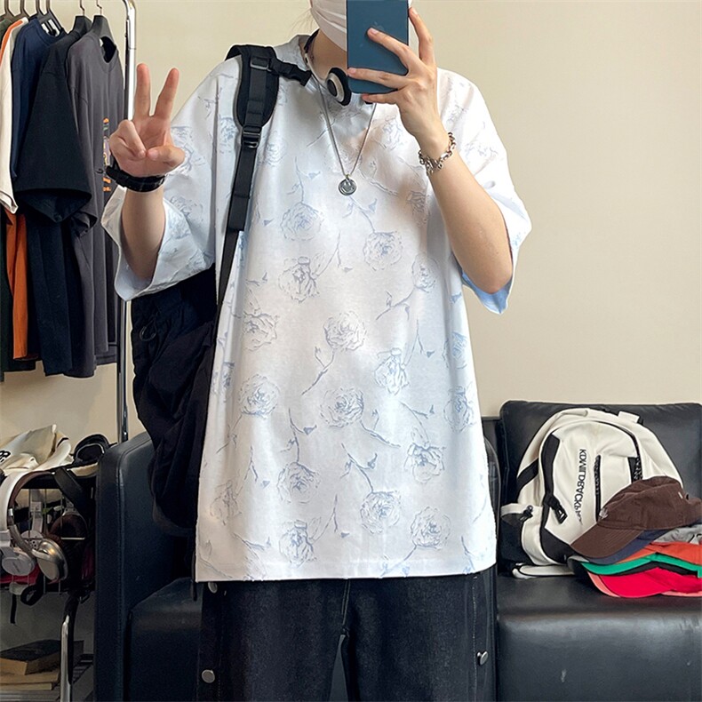 设计感烧花圆领正肩T恤男女夏季大码短袖上衣T3613-特价P30,男装T恤,电商A007