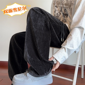 秋季新款重磅320g双面雪尼尔男大码垂感阔腿裤K24122-特P35控68图片